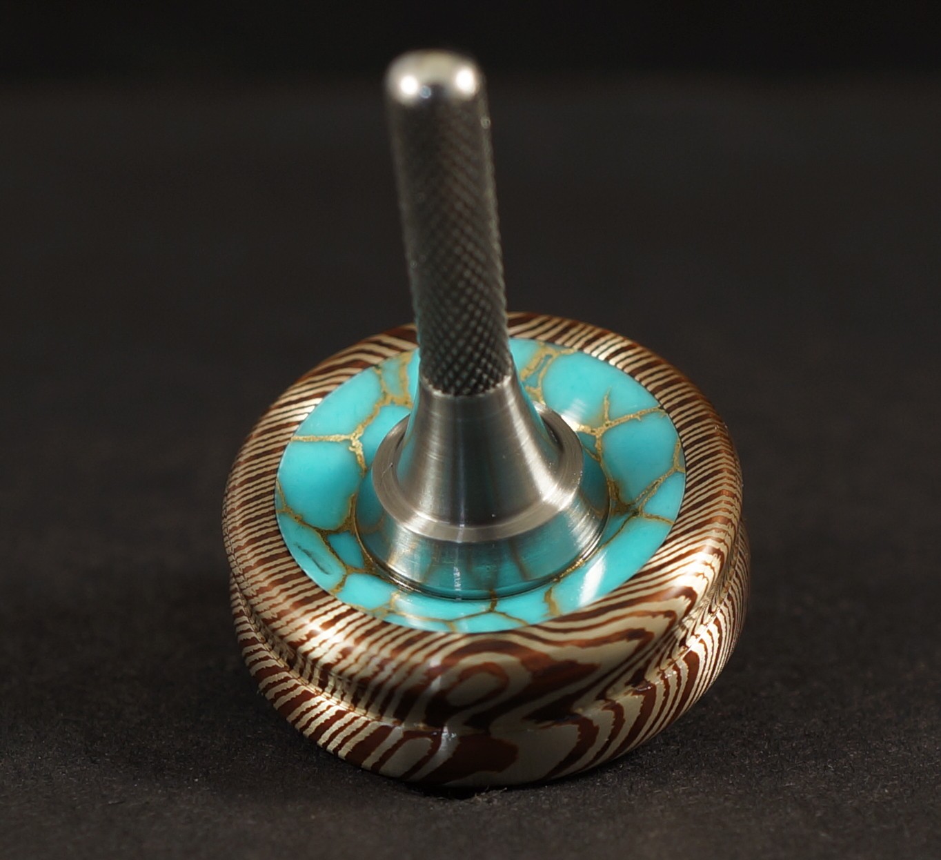 #1972	.99"	Sakmar 2 Alloy Mokume, Turquoise & Gold TrueStone & Ti picture 2